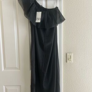 Zara One Shoulder Black Dress